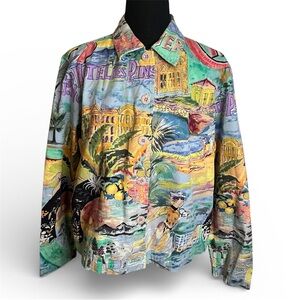 Vintage Keren Hart Jacket Sz M HOTEL DES PINS Resort Print Cotton Bold Artwear